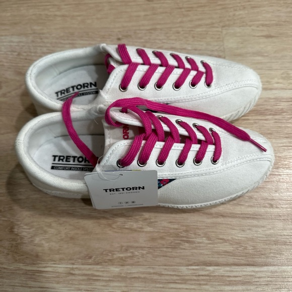 Tretorn Women's Sneakers in White with Pink Accents - Picture 8 of 11